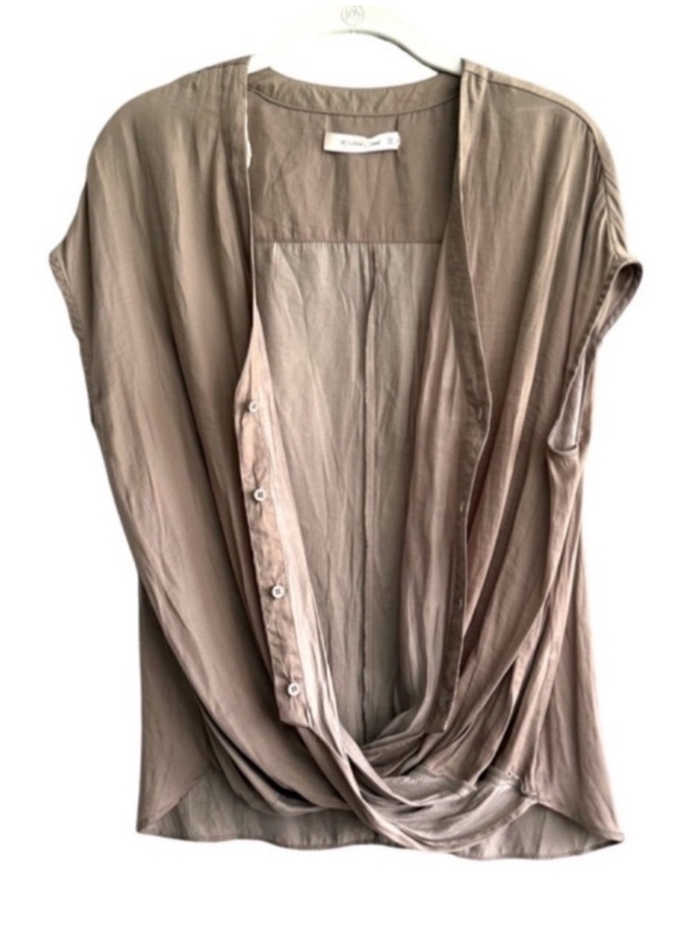 Mustard Seed Draped Front Blouse Cap Sleeve Tan Light Brown Size S